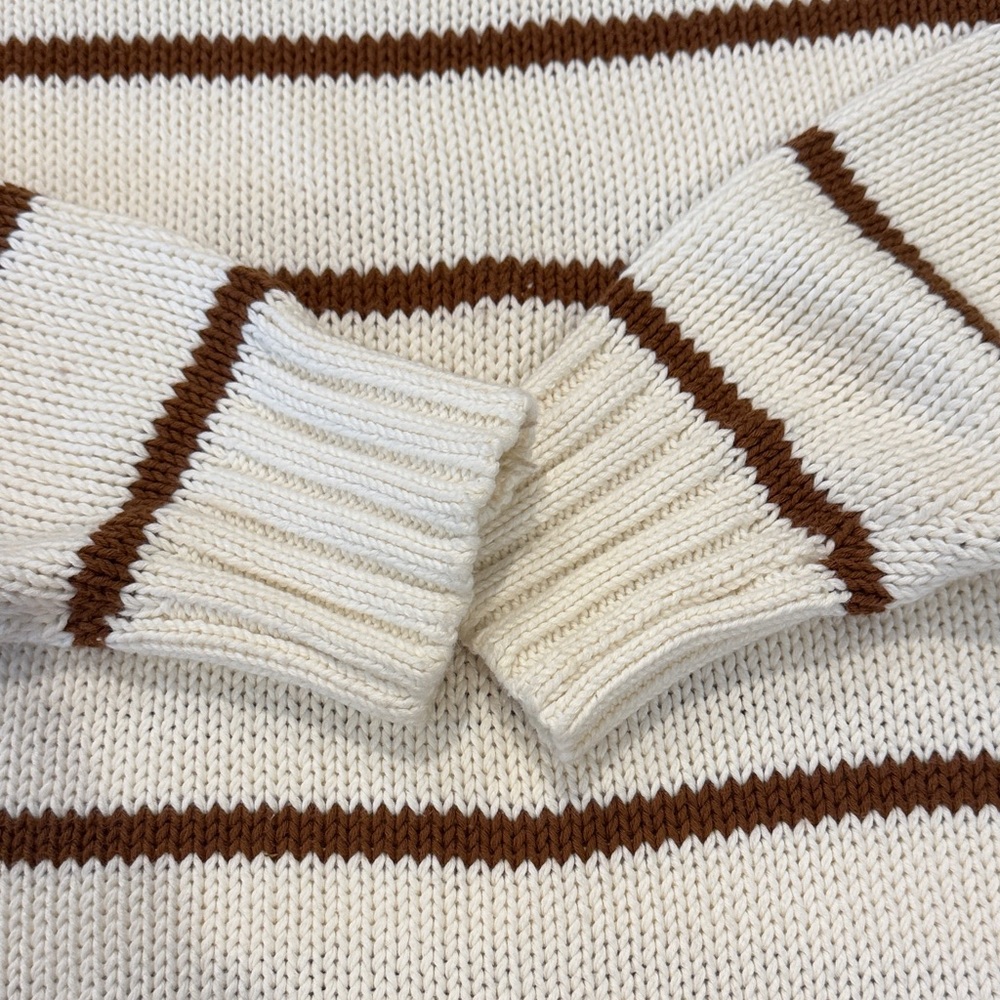 Jenni Kayne Chloe Cream and Brown Striped Crewneck Sweater XS - Picture 3 of 5
